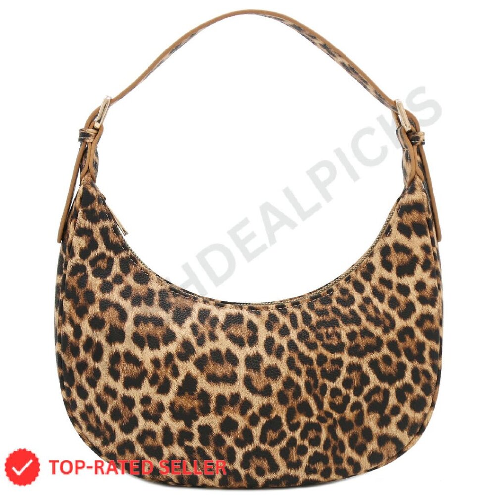 Elegant Crescent Shoulder Bag Faux Leather Animal Print Y2k Chic Minimal Purse